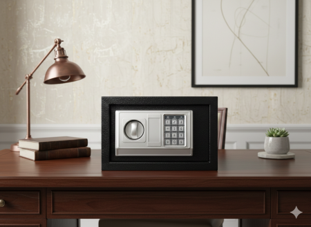 الخزنة الأمنية الفولاذية - إصدار الـ 20 إنش الاحترافي ​تجمع هذه الخزنة بين التصميم العصري الأنيق والحماية الفائقة، وهي مصممة خصيصاً لتناسب المكاتب الفاخرة والمنازل الحديثة. بفضل حجمها المثالي (20 إنش)، توفر مساحة كافية لتأمين الوثائق الهامة، المجوهرات، والأجهزة الإلكترونية الصغيرة.