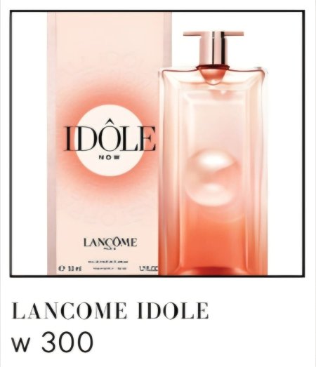 كوني ملهمة نفسكِ مع Lancôme Idôle! ✨ الأنوثة في أبهى صورها اكتشفي العطر الذي يجمع بين الرقة والقوة، بمزيج زهري ساحر يفتتح بنضارة الكمثرى والبرغموت، مع قلب ينبض بجمال الورد التركي والياسمين، وقاعدة ناعمة من المسك الأبيض والفانيليا. حضور مشرق يمنحك هالة من الثقة والجمال الطبيعي الذي يأسر الحواس في كل وقت.