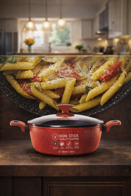 🍲 قدر PYREX Spring غير لاصق طهي سريع وسهل مع طلاء غير لاصق عالي الجودة، توزيع حرارة ممتاز، وغطاء زجاجي عملي. تصميم أنيق ومتين للاستخدام اليومي 🔥 📏 المقاس: 28 سم | السعة: 3.8 لتر