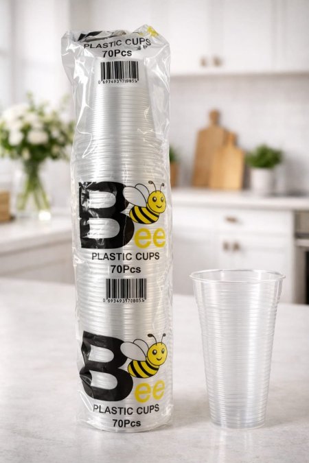 أكواب بلاستيك شفافة (Plastic Cups) ماركة Bee عبوة 70 كوب