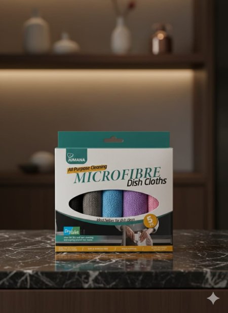 Microfibre Dish Cloths فوط/مناديل تنظيف مايكروفايبر متعددة الاستخدام ماركة JUMANA – عبوة 5 قطع