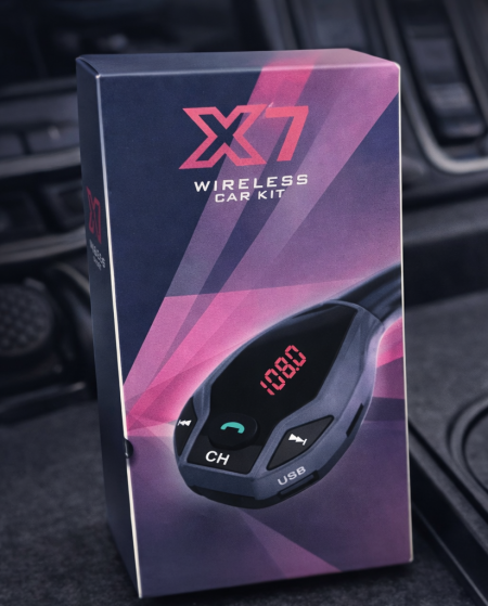 X7 Wireless Car Kit – مشغل MP3 بلوتوث مع شاحن سيارة جهاز ذكي يحوّل راديو سيارتك إلى نظام صوتي لاسلكي حديث، مع إمكانية تشغيل الموسيقى، الرد على المكالمات، وشحن الهاتف بكل سهولة.