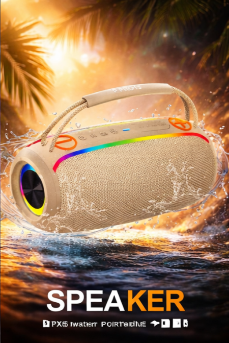 سماعة بلوتوث محمولة قوية بتصميم عصري، صوت عالي ونقي، بطارية تدوم حتى 12 ساعة، ومقاومة للماء بمعيار IPX6. مثالية للرحلات، الشاطئ، والبيت – خذ الموسيقى معك وين ما تروح