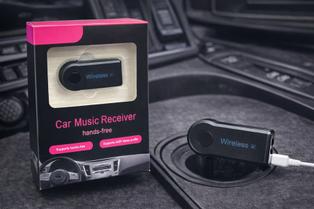 مستقبل موسيقى للسيارة – Wireless Car Music Receiver (Hands-Free) حوّل نظام الصوت في سيارتك إلى نظام لاسلكي بكل سهولة، واستمتع بالموسيقى والمكالمات بدون استخدام اليدين.