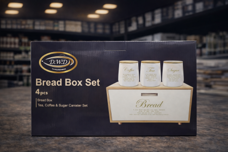 طقم صندوق خبز مع علب Tea • Coffee • Sugar 🥖☕ 4 قطع بتصميم أنيق، صندوق خبز عملي مع علب مطابقة، مثالي لتنظيم المطبخ وإضافة لمسة فخامة عصرية ✨
