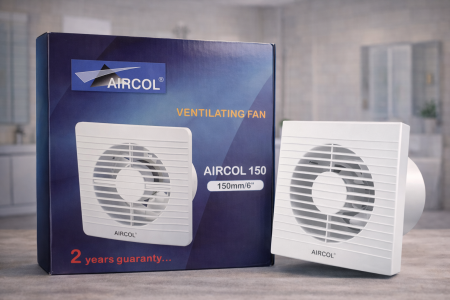 مروحة تهوية AIRCOL 150 أداء قوي لتهوية فعّالة للمساحات المتوسطة. 📏 مقاس 150mm (6 إنش) 🔇 تشغيل هادئ وتصميم عملي 🛠️ سهلة التركيب ومناسبة للحمّامات والمطابخ