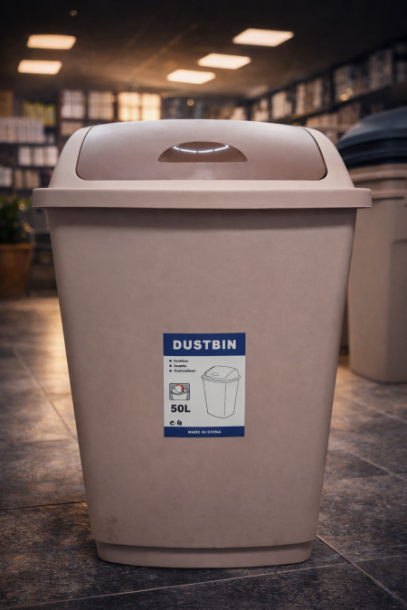 سلة مهملات 50 لتر بحجم عائلي عملي 🧺 غطاء متحرك سهل الاستخدام، سعة كبيرة للمطبخ أو الأماكن المشتركة، خامة قوية وسهلة التنظيف ✨