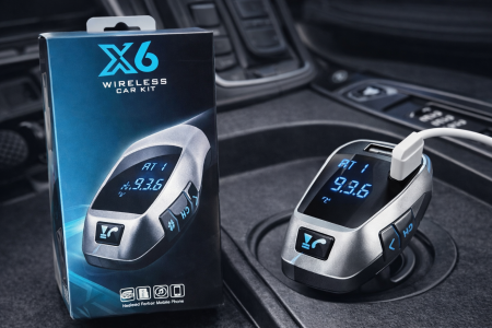 X6 Wireless Car Kit – مشغل MP3 وشاحن سيارة بلوتوث حوّل سيارتك لنظام صوتي ذكي بكل سهولة مع جهاز X6، يجمع بين تشغيل الموسيقى لاسلكيًا، المكالمات، وشحن الهاتف بتصميم أنيق وشاشة واضحة.