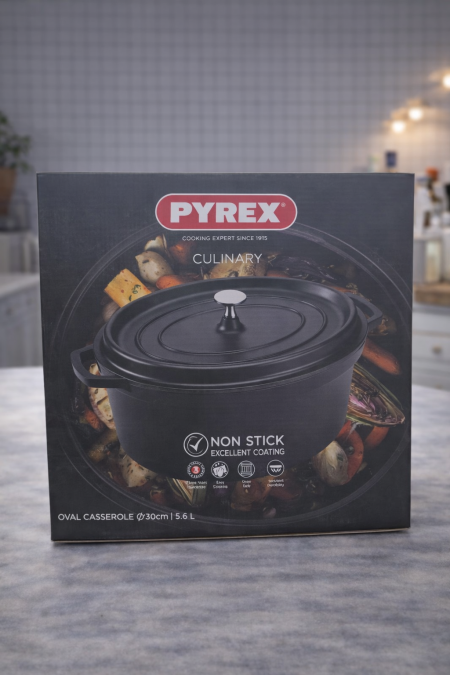 قدر Pyrex Culinary بيضاوي مقاس 30 سم (5.4 لتر) بطبقة مانعة للالتصاق عالية الجودة، مثالي للطبخ والتحمير، توزيع حرارة ممتاز، سهل التنظيف ونتائج شهية كل مرة 🍲✨