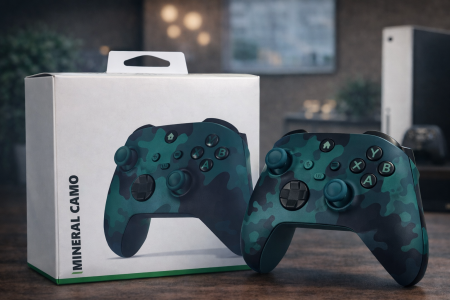 ذراع تحكم لاسلكي لأجهزة Xbox بتردد 2.4G، تصميم مريح بنقشة عسكرية جذابة، استجابة سريعة وتحكم دقيق لتجربة لعب ممتعة لساعات طويلة بدون انقطاع.