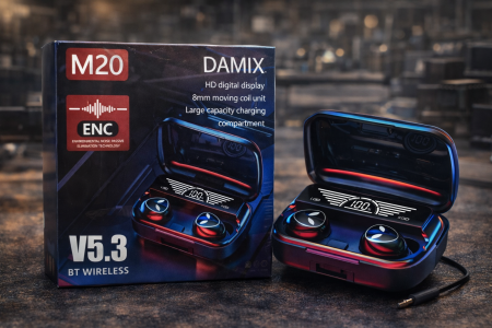 سماعات DAMIX M20 – Bluetooth V5.3 مع شاشة رقمية وENC