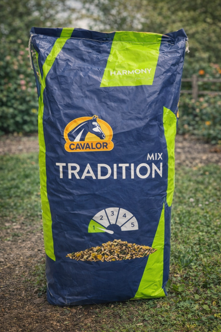 علف Cavalor Tradition Mix 🌾 خلطة متوازنة للخيول اليومية، توفر طاقة معتدلة وتغذية ثابتة للحفاظ على النشاط والصحة العامة 💪 مثالي للخيول في التمرين الخفيف والمتوسط 🏇