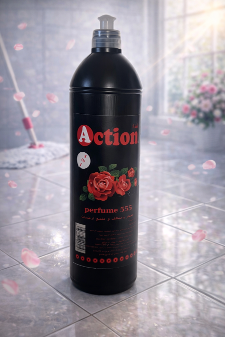 Action Perfume 555 معطّر ومنظّف مركز برائحة الورد الفاخرة، يمنح المكان انتعاشًا يدوم طويلًا ويزيل الروائح غير المرغوبة بفعالية. مناسب للأرضيات والحمّامات والأسطح المختلفة، بتركيبة عملية للاستخدام اليومي ولمسة نظافة أنيقة
