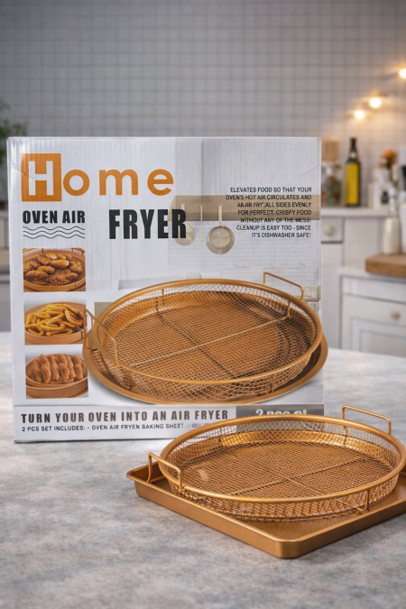 حوّل الفرن العادي إلى Air Fryer بسهولة ✨ طقم Home Oven Air Fryer قطعتين، يوفّر توزيع حرارة متساوي لطعام مقرمش وصحي بدون زيت، سهل التنظيف ومناسب للفرن وغسالة الصحون 🍟🔥