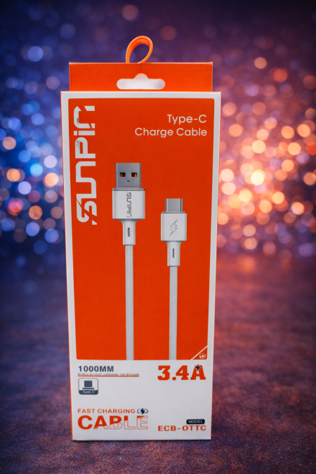 كابل SUNPIN Type-C للشحن السريع 3.4A شحن سريع ومستقر بطول 1 متر، مصمّم لتحمّل الاستخدام اليومي بكفاءة عالية. جودة تصنيع ممتازة تضمن نقل طاقة آمن وسريع، مثالي للهواتف والأجهزة الداعمة لـ Type-C مع أداء موثوق وعمر أطول.