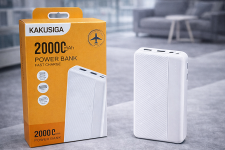باور بانك KAKUSIGA سعة 20000mAh – شحن سريع باور بانك قوي وموثوق من KAKUSIGA بسعة كبيرة 20000 مللي أمبير، مصمم ليمنحك طاقة كافية لشحن أجهزتك عدة مرات بكل سهولة وأمان، سواء في البيت أو أثناء السفر