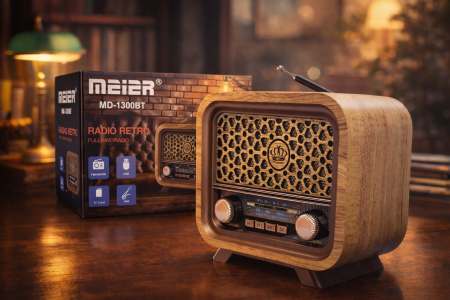 راديو Meier MD-1300BT – لمسة كلاسيك بصوت عصري استمتع بتجربة استماع مميزة مع راديو ريترو بتصميم خشبي أنيق وصوت قوي وواضح. يدعم FM / AM / SW مع USB وTF Card وAUX، ليمنحك مرونة كاملة في التشغيل مع شكل يضيف جمالاً لأي مساحة.