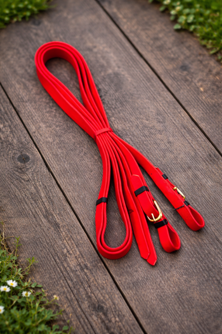 أحزمة خيول متينة بلون أحمر لافت 🔴 مصنوعة من خامات قوية تتحمّل الشدّ والاستخدام اليومي، مع حلقات ومشابك معدنية عالية الجودة لضمان الأمان والثبات. مثالية للتدريب، الربط، أو الاستخدام داخل الإسطبل 🐴💪