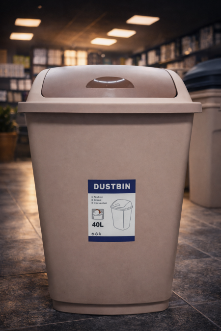 سلة مهملات 40 لتر بتصميم عملي وأنيق 🧺 غطاء متحرك سهل الاستخدام، سعة مناسبة للمطبخ أو المكتب، خامة متينة وسهلة التنظيف ✨