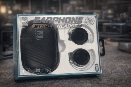 سماعة أذن ستيريو Earphone Pro بتصميم عملي ولون أسود أنيق.