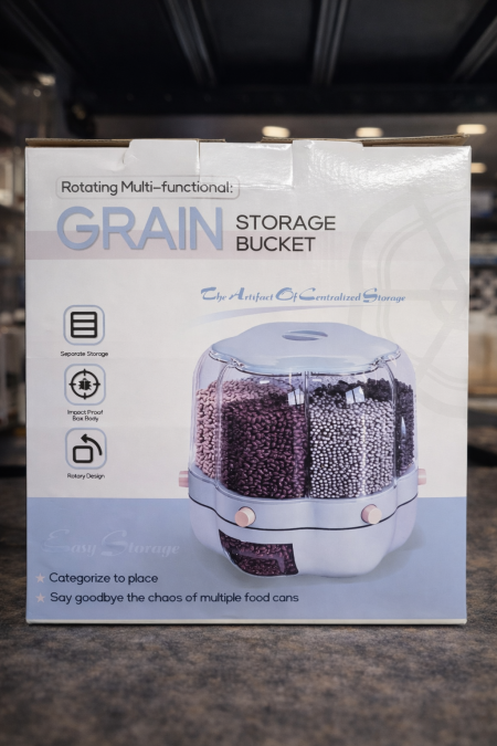 علبة تخزين حبوب دوّارة متعددة الأقسام 🌀 تنظيم ذكي، حفظ محكم ضد الحشرات، وسهولة في الاستخدام بلمسة واحدة. مثالية للأرز، البقوليات والحبوب 🌾 عملية، أنيقة، وتوفر مساحة في مطبخك.