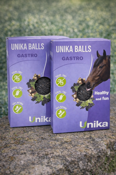 Unika Balls Gastro 🌿 كرات طبيعية مخصصة لدعم صحة المعدة والجهاز الهضمي عند الخيول، خالية من السكر والحبوب، تساعد على تهدئة المعدة وتقليل الحموضة والتوتر… وبطعم يحبه الحصان 🐴💜