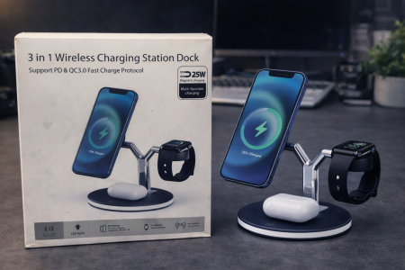 قاعدة شحن لاسلكية 3×1 – Wireless Charging Station Dock (25W)