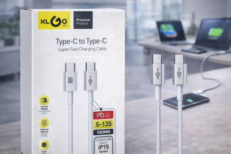 كابل شحن KLGO Type-C إلى Type-C – شحن فائق السرعة 60W كابل KLGO Premium مصمم للشحن السريع ونقل الطاقة بكفاءة عالية، مناسب للهواتف الحديثة، التابلت، واللابتوبات التي تدعم USB-C.
