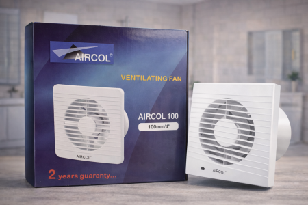 مروحة تهوية AIRCOL 100 قوية وفعّالة 💨 فتحة 100mm (4 إنش) لتجديد الهواء بسرعة، مثالية للحمّامات والمطابخ. تصميم عملي، تشغيل هادئ، وجودة موثوقة مع كفالة سنتين ✅ حل مثالي للتخلّص من الرطوبة والروائح بسهولة.
