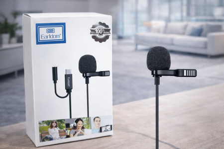 مايكروفون لافالير (Clip-on) من شركة Earldom مخصص للهواتف الذكية.