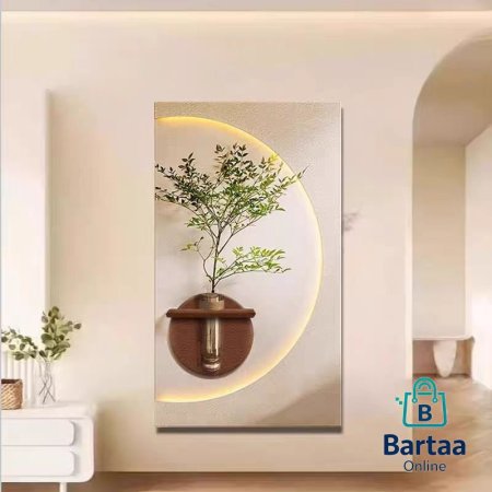 برواز جداري فني بإضاءة LED مع تصميم عصري والخطوط الناعمة، يدمج الإضاءة الدافئة مع الخشب والزهور والاشكال ليمنح جدارك لمسة هدوء وفخامة ✨🌿