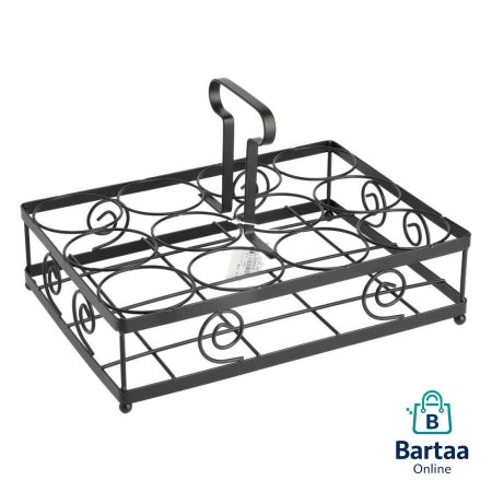 ستاند أكواب معدني مع مقبض تصميم أنيق وعملي لتنظيم الأكواب وتقديمها بسهولة، متوفر باللون الذهبي أو الأسود، مثالي للضيافة ويضيف لمسة فخامة للطاولة.