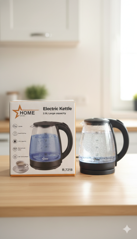 سخان كهربائي زجاجي بسعة 2 لتر ☕⚡ تسخين سريع، تصميم أنيق مع زجاج شفاف مقاوم للحرارة، مثالي للاستخدام اليومي في البيت أو المكتب.
