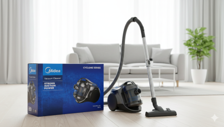 مكنسة 1400 واط Midea Cyclone 🧹✨ قوة شفط عالية بتقنية الإعصار لتنظيف فعّال، بدون كيس، سهلة التفريغ ومناسبة لكل أنواع الأرضيات. حل عملي لبيت نظيف بدون مجهود 💪👌
