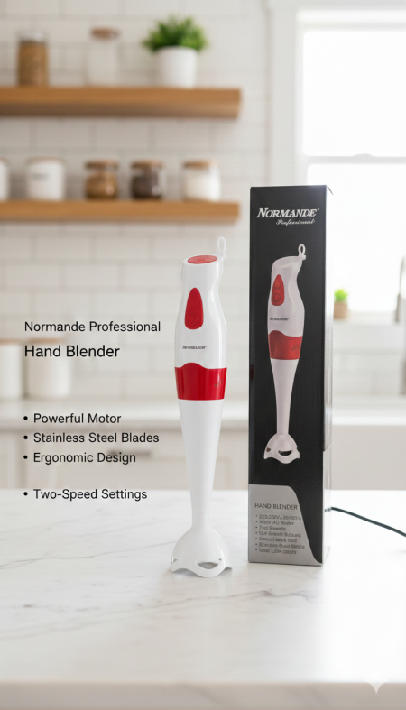 خلاط يدوي Normande Professional 🔥🥣 محرك قوي مع شفرات ستانلس ستيل لخلط سريع وناعم بكل سهولة 👌 تصميم مريح باليد وسرعتين للتحكم المثالي… خيار عملي لكل مطبخ 💛✨