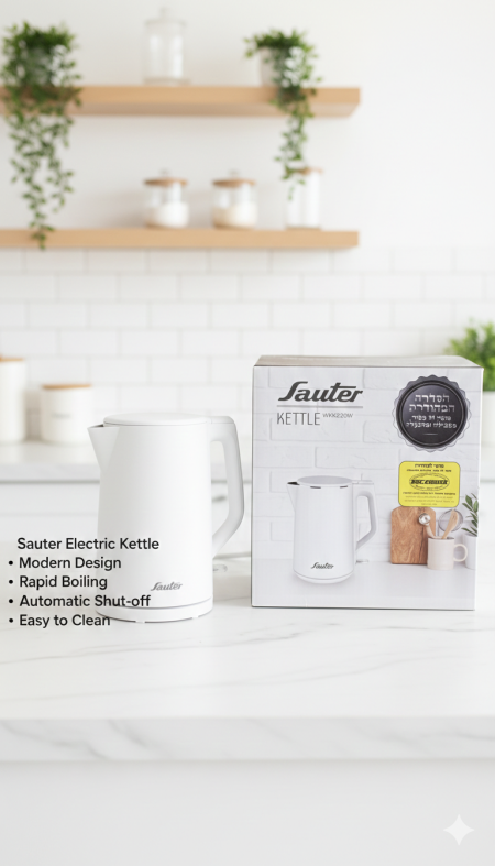 قمقم كهربائي Sauter 🤍☕ تصميم عصري أنيق مع غليان سريع يوفر وقتك 👌 إيقاف تلقائي لسلامة أكبر وسهولة تنظيف… اختيار عملي لكل مطبخ ✨🔥