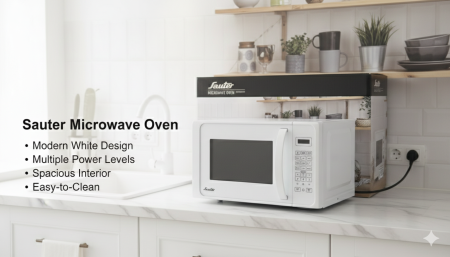 مايكرويف Sauter 🤍🔥 تصميم أبيض عصري مع مستويات طاقة متعددة لتسخين أسرع وتحكم أدق 👌 سعة داخلية واسعة وسهل التنظيف… حل عملي وأنيق لكل مطبخ ✨🍽️
