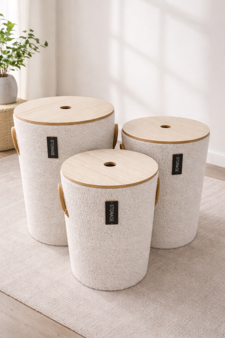 طقم بوفات تخزين بغطاء خشبي تصميم عصري بملمس ناعم مع مساحة تخزين عملية، مثالي لترتيب المساحة وإضافة لمسة أناقة ودفء لغرفة المعيشة أو النوم.