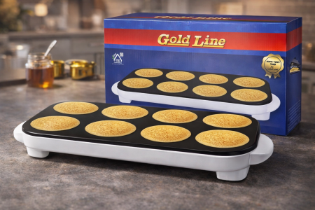 ماكينة قطايف Gold Line 🥞🔥 تحضير سريع ومتساوي للقطايف، البانكيك والكريب، سطح غير لاصق وسهولة استخدام وتنظيف. مثالي للعائلة ولمّة لذيذة بكل وقت 😋👌